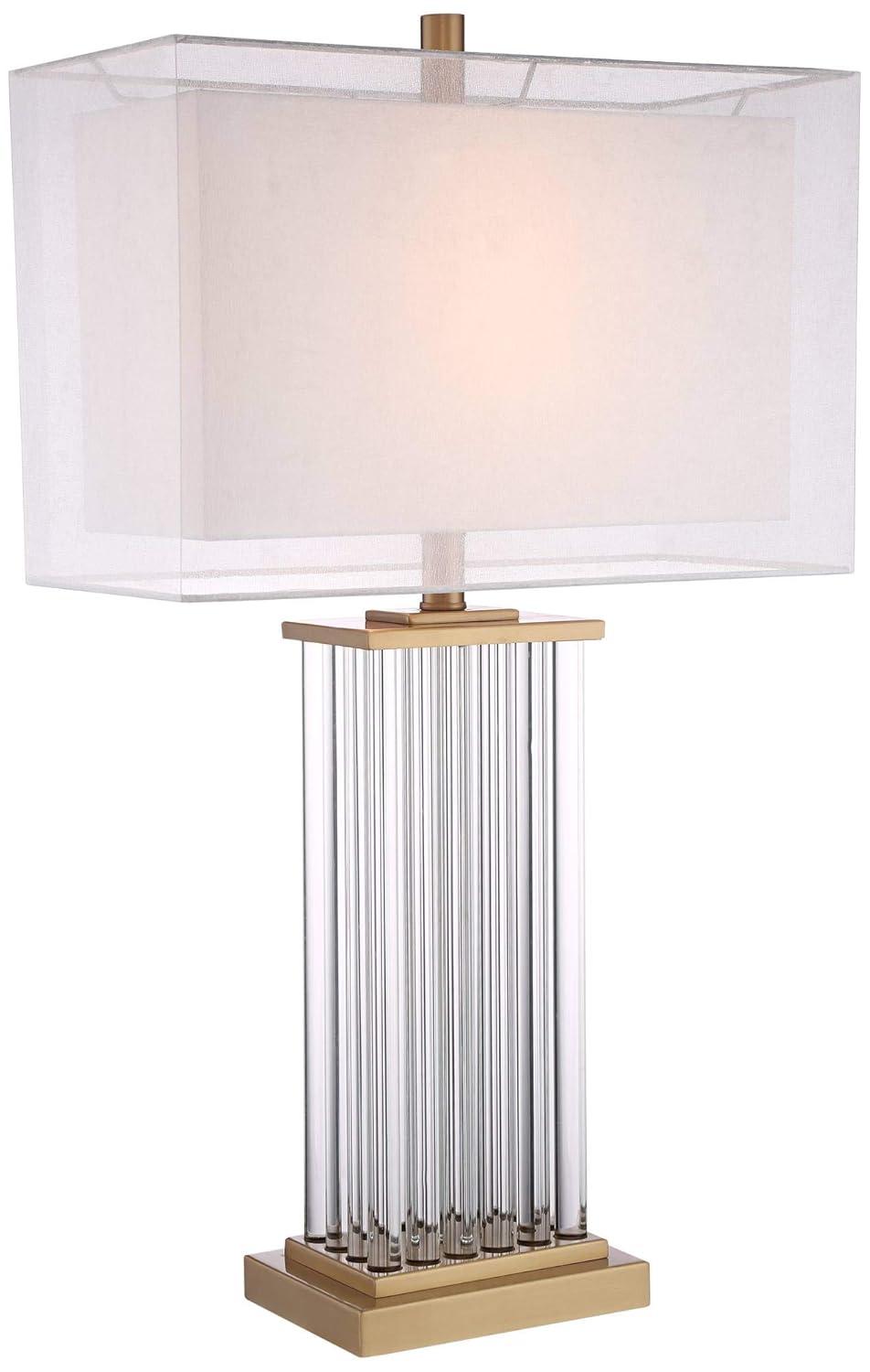 Vienna Full Spectrum Darcia Modern Luxury Table Lamp 29" Tall Clear Crystal Glass Column Double Rectangular Shade for Bedroom Living Room House Home