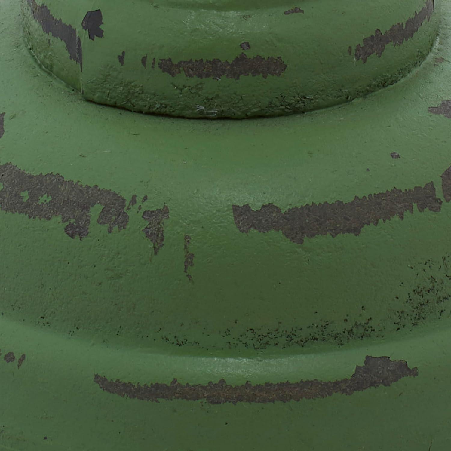DecMode 3 Candle Green Wooden Distressed Turned Pillar Candle Holder, Set of 3