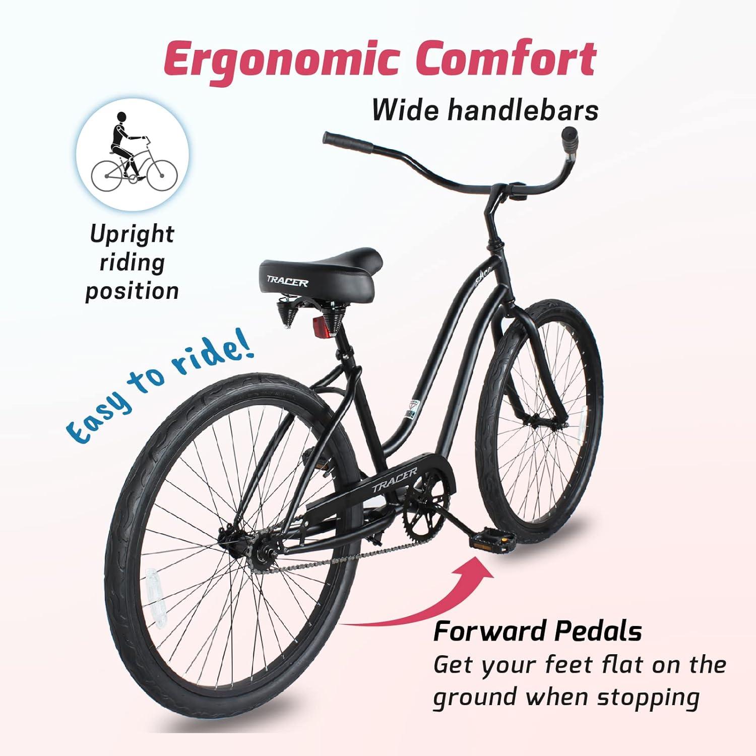 Tracer ACE Bicicleta de Playa de 26 Pulgadas para Mujer, Rosa, Velocidad Nica, Freno de Montaña, Bicicleta Urbana de Cercanías para Adultos