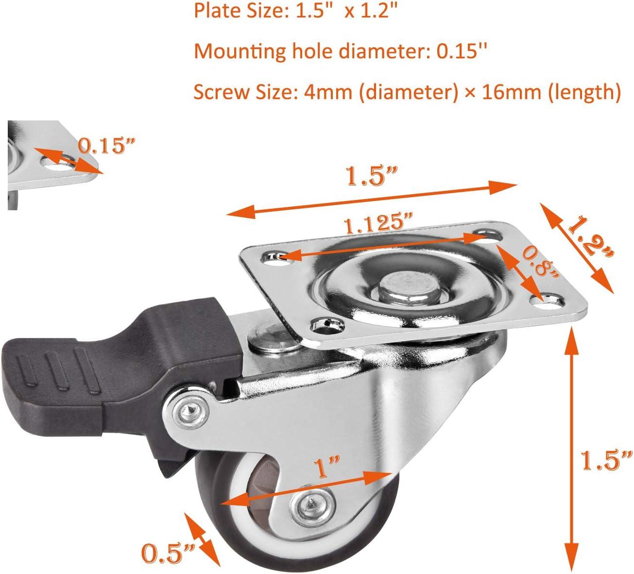 4 Pack Low Profile Casters Wheels Soft Rubber Swivel Caster with 360 Degree Top Plate 100 lbs