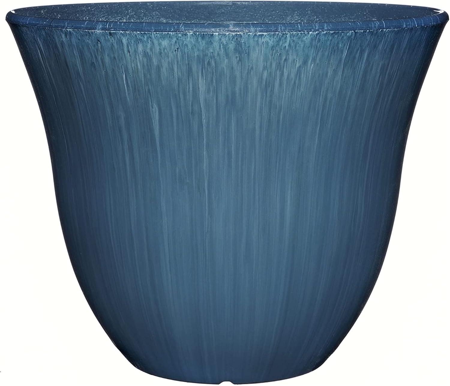 Classic Home and Garden Indoor/Outdoor Round Honeysuckle Resin Flower Pot Planter, Ocean Blue, 13in