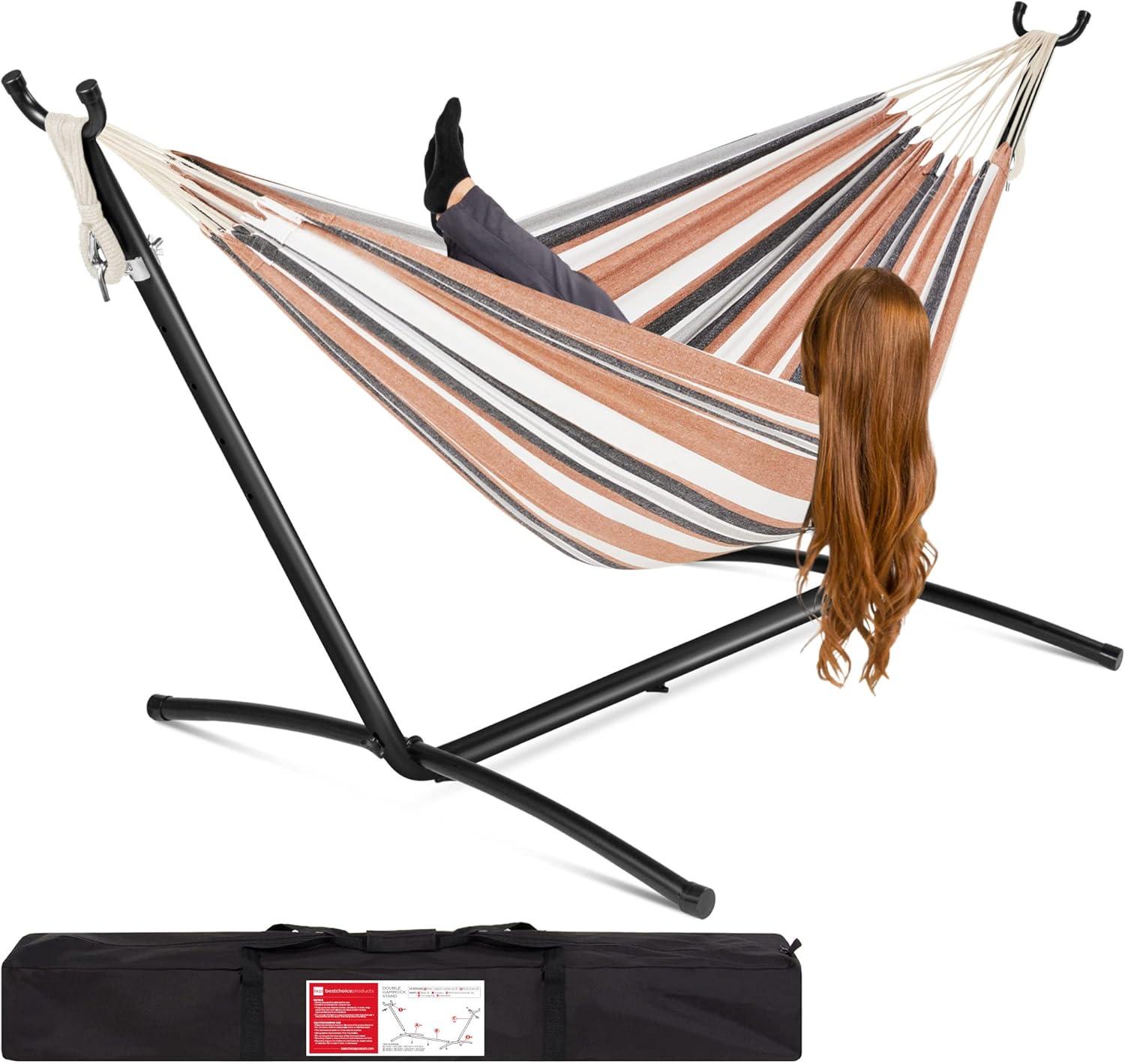 Knutsford 2-Person Brazilian-Style Cotton Double Hammock with Stand Set w/ Carrying Bag