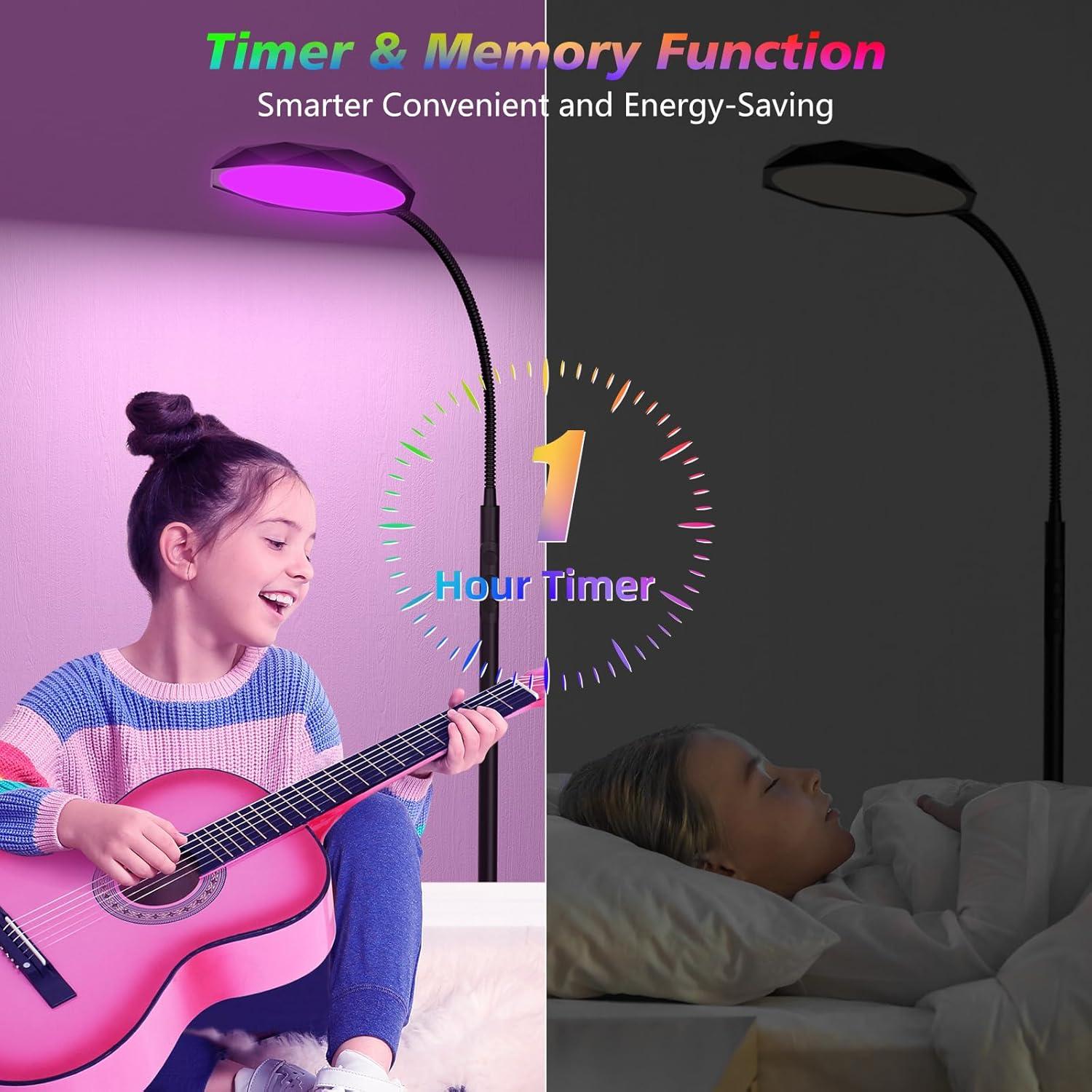 Floor Lamp, 18W Bright LED Floor Lamps for Living Room with Diamond-Surface, Stepless Adjustable Colors & Dimmer Standing Lamp with Timer, Remote & Touch Control, Reading Lights for Bedroom, Office