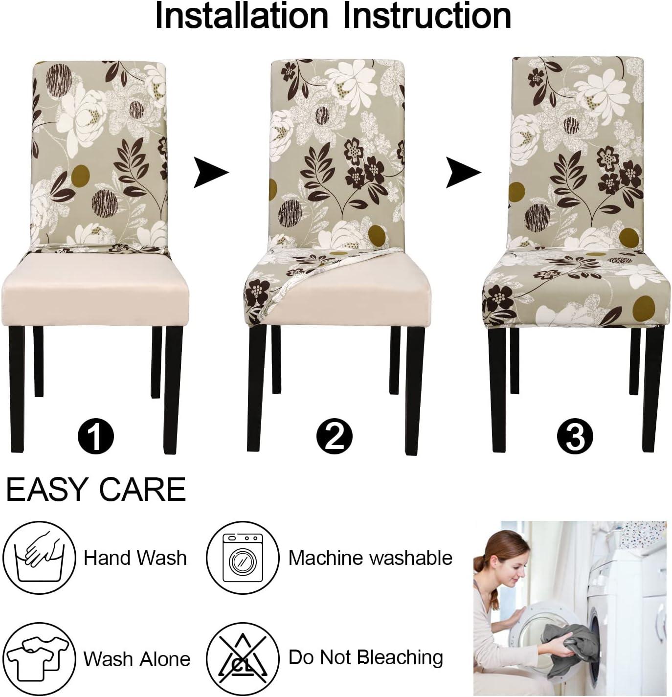 Dining Chair Covers Set of 6 Stretch Floral Dining Chair Slipcovers for Parson Chairs 6 Pack Washable Removable，(6,#16)