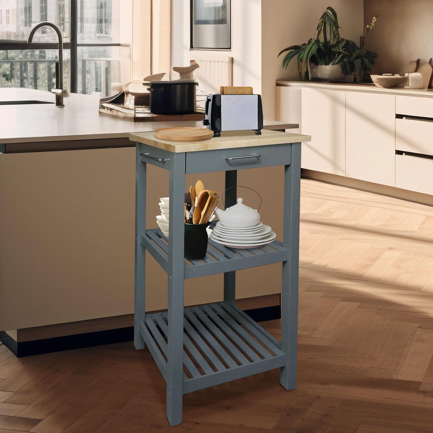 Sunrise Kitchen Island with Solid Wood Top - Slate Gray