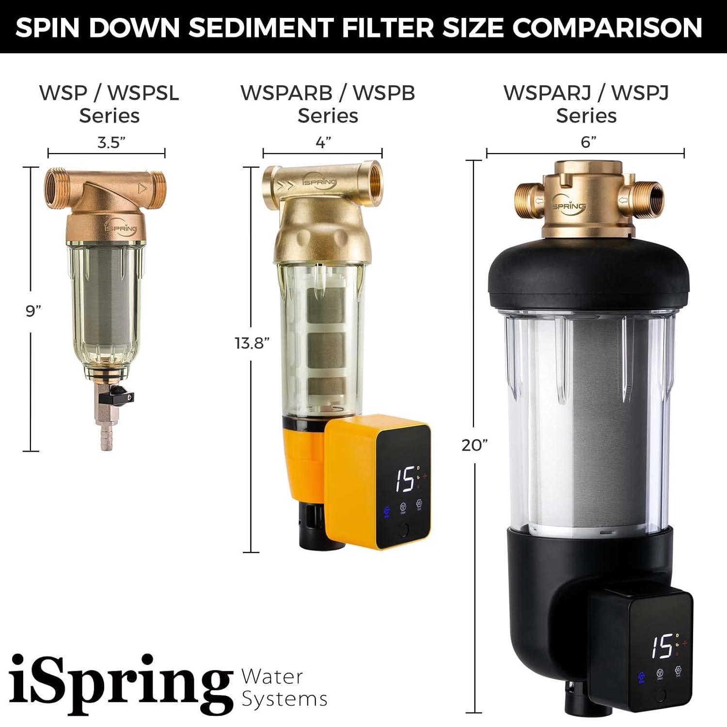 iSpring WSP-50SL Reusable Whole House Spin Down Sediment Water Filter Softener, Includes Siliphos Helps Prevent Scale and Corrosion, 1" MNPT + 3/4" FNPT, 50 Micron