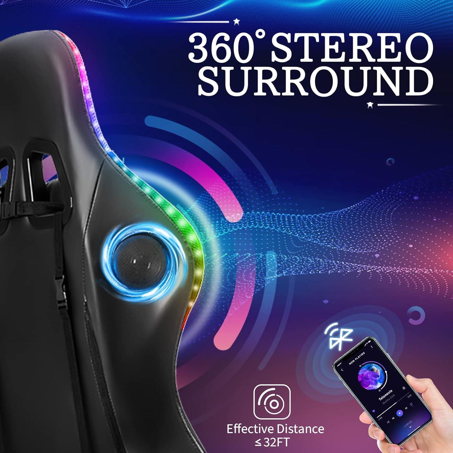 Hoffree Hoffree Massage Ergonomic Gaming Chair with Bluetooth Speakers and RGB LED Lights