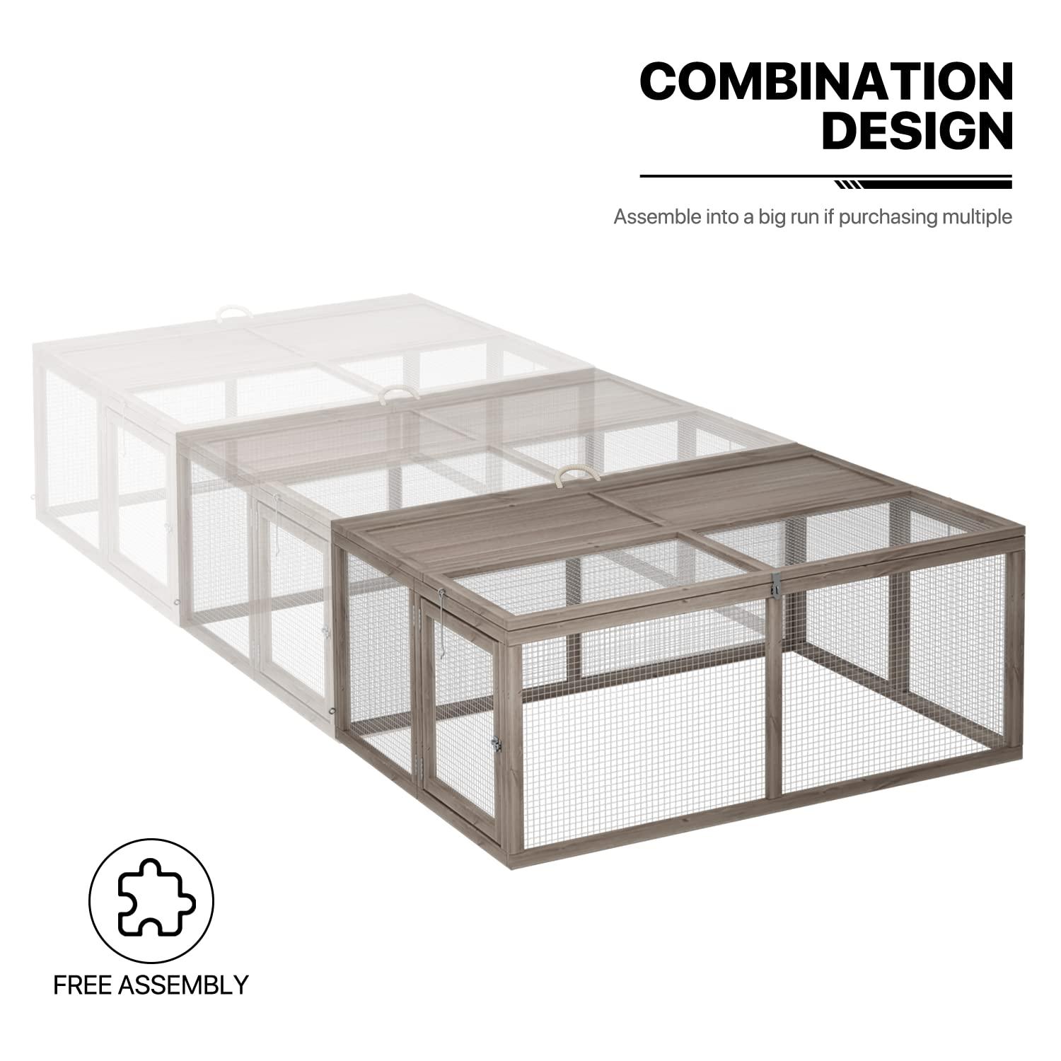 MoNiBloom Chicken Coop Rabbit Hutch, 45.5" Wooden Chicken Run Hen House Duck Coop, Outdoor Small Animal Poultry Cage with Openable Roof and Side Door (Grey)