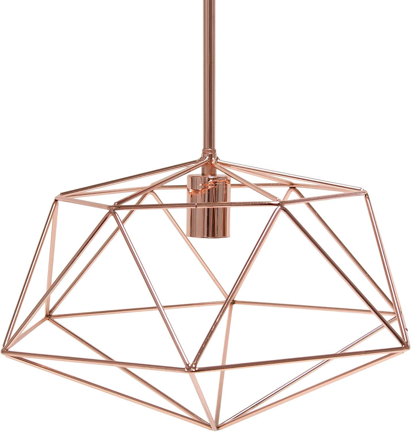 Modern 16" Geometric Diamond Shaped Rose Gold Pendant Light