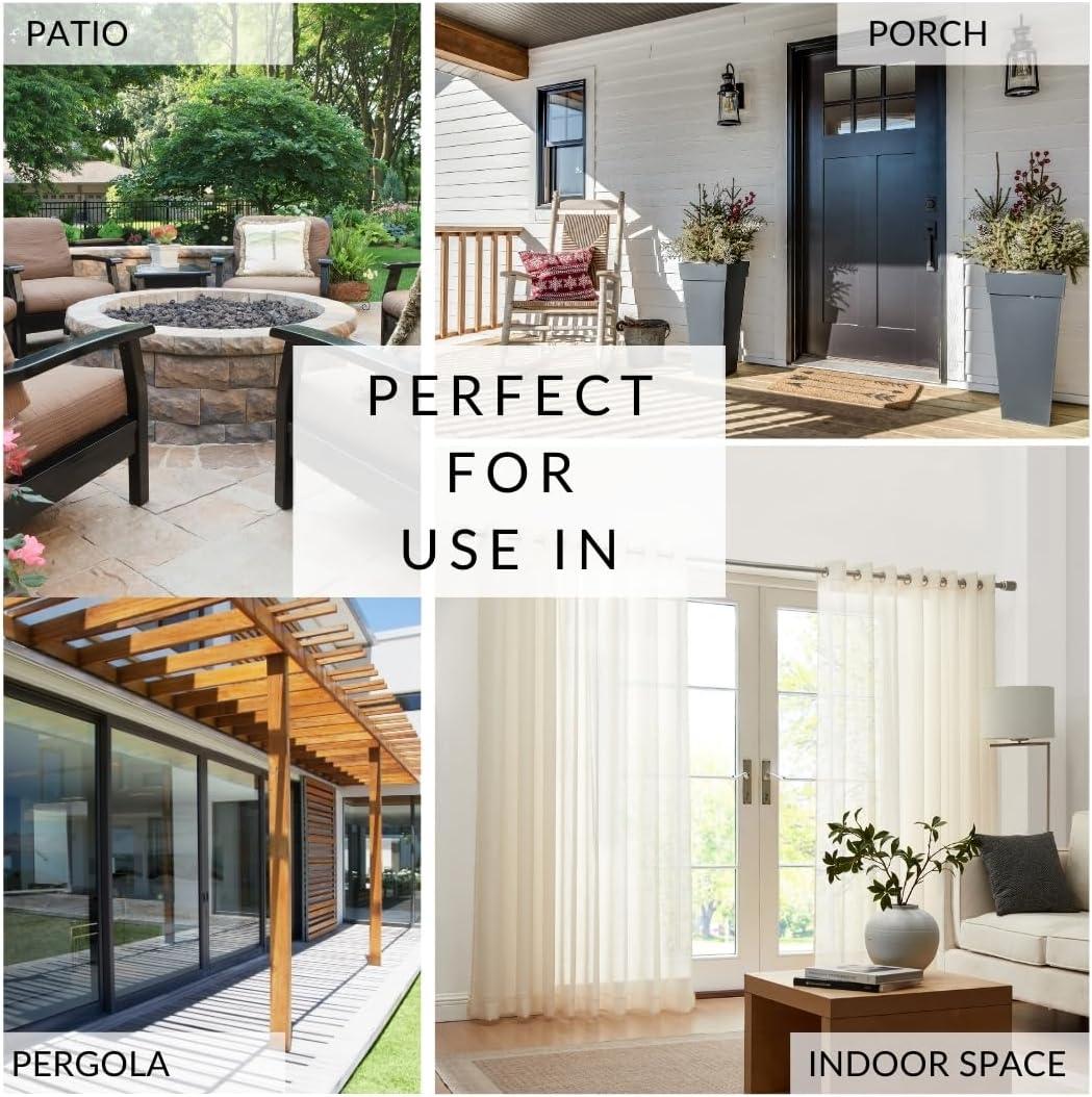 Carmen Sheer Extra Wide Indoor/Outdoor Single Window Curtain for Patio, Porch, Cabana - 114x108 - Ivory - Elrene Home Fashions