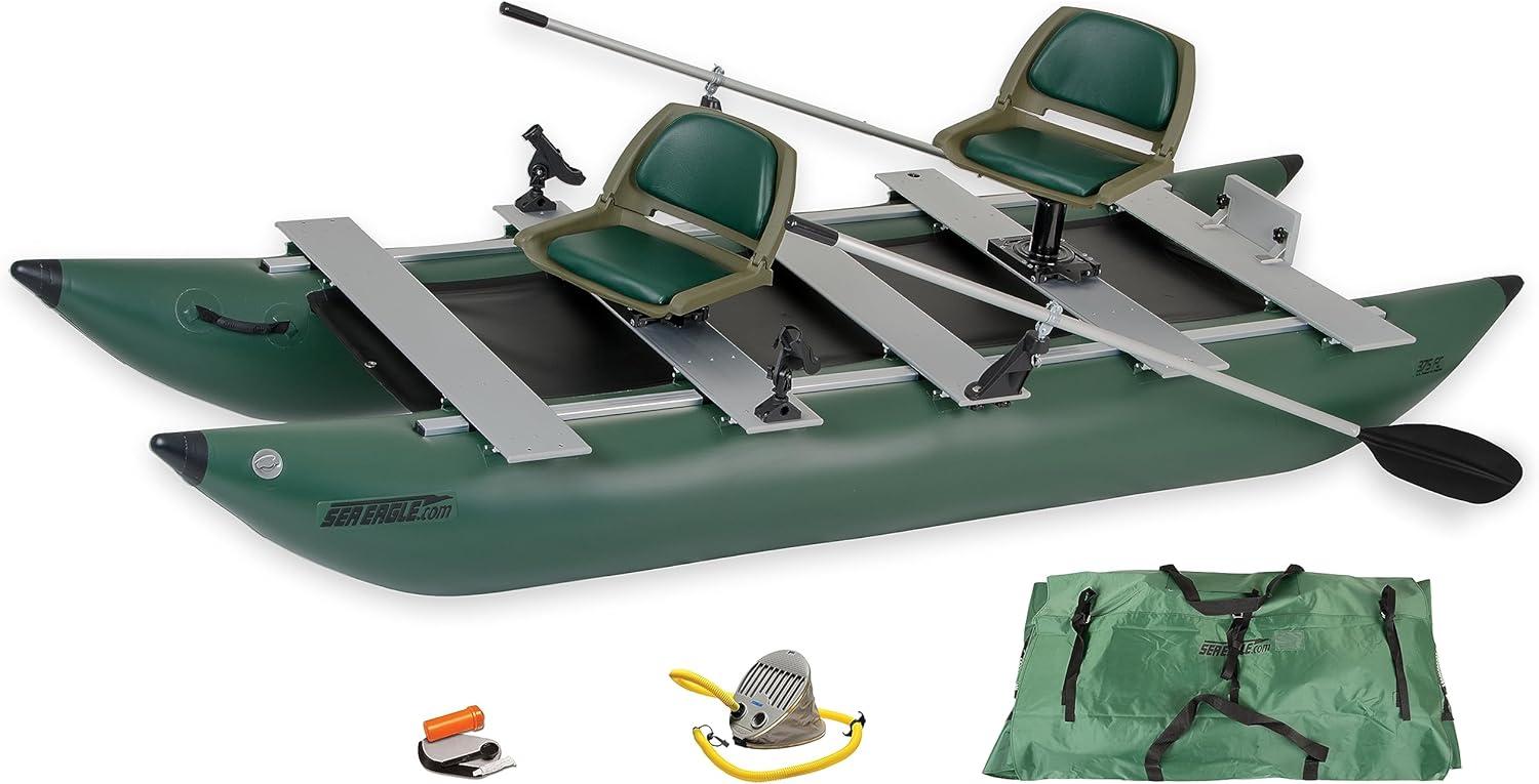 12' 4" Dark Green Aluminum Inflatable Fishing Pontoon Boat