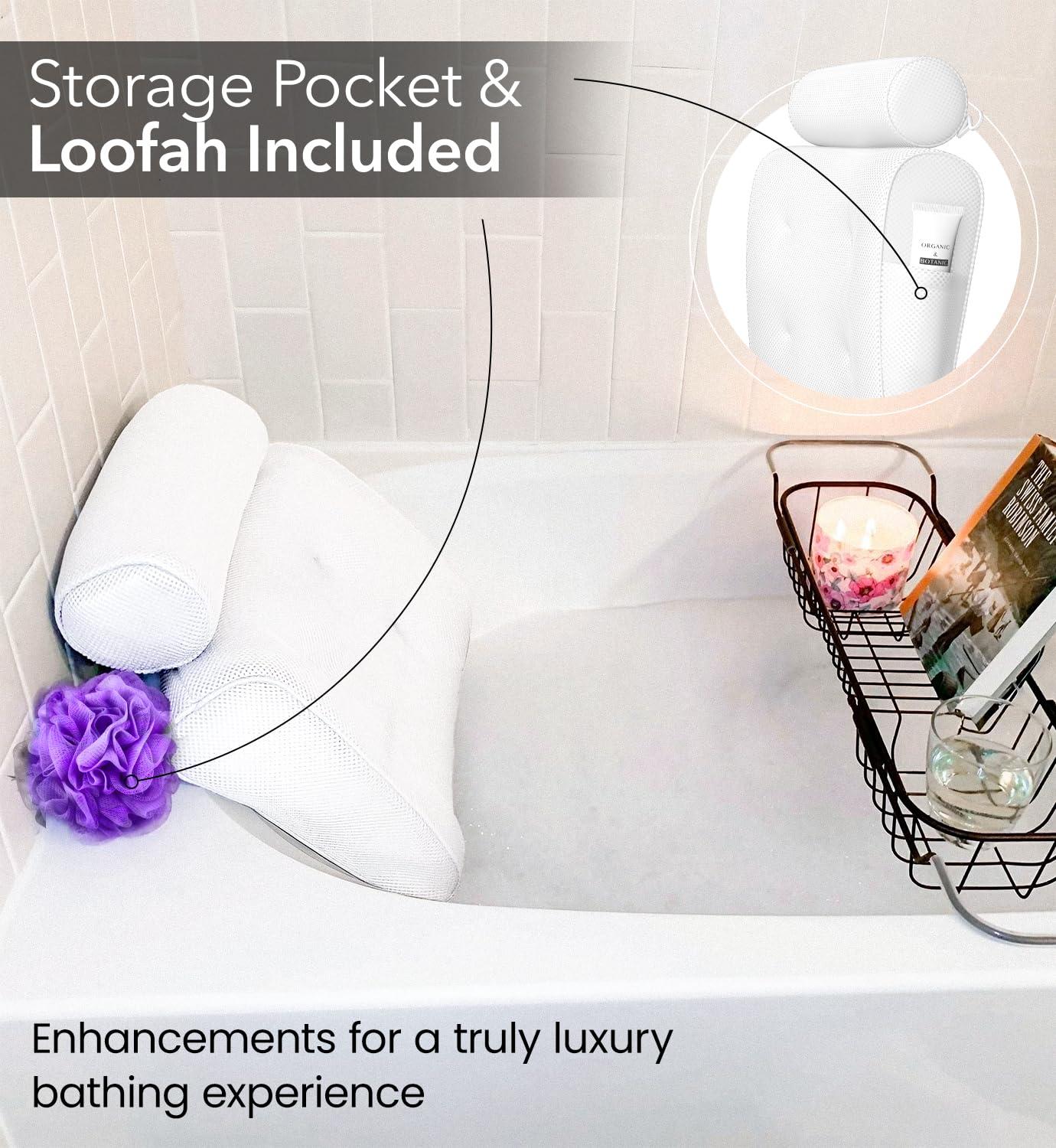 White Mesh Ergonomic Bath Pillow with Suction Cups