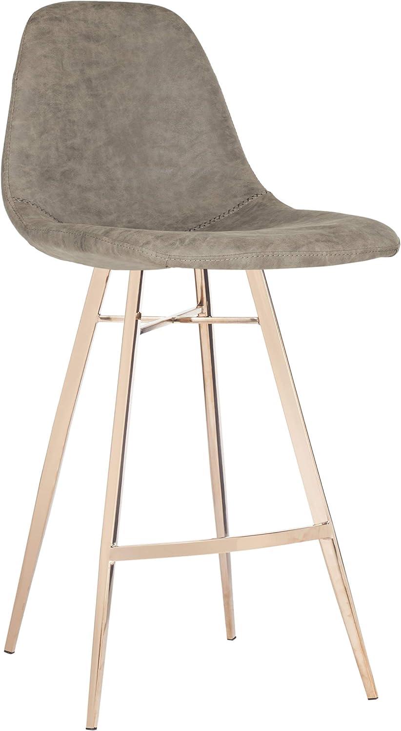 Transitional Taupe Faux Leather Counter Stool with Copper Finish