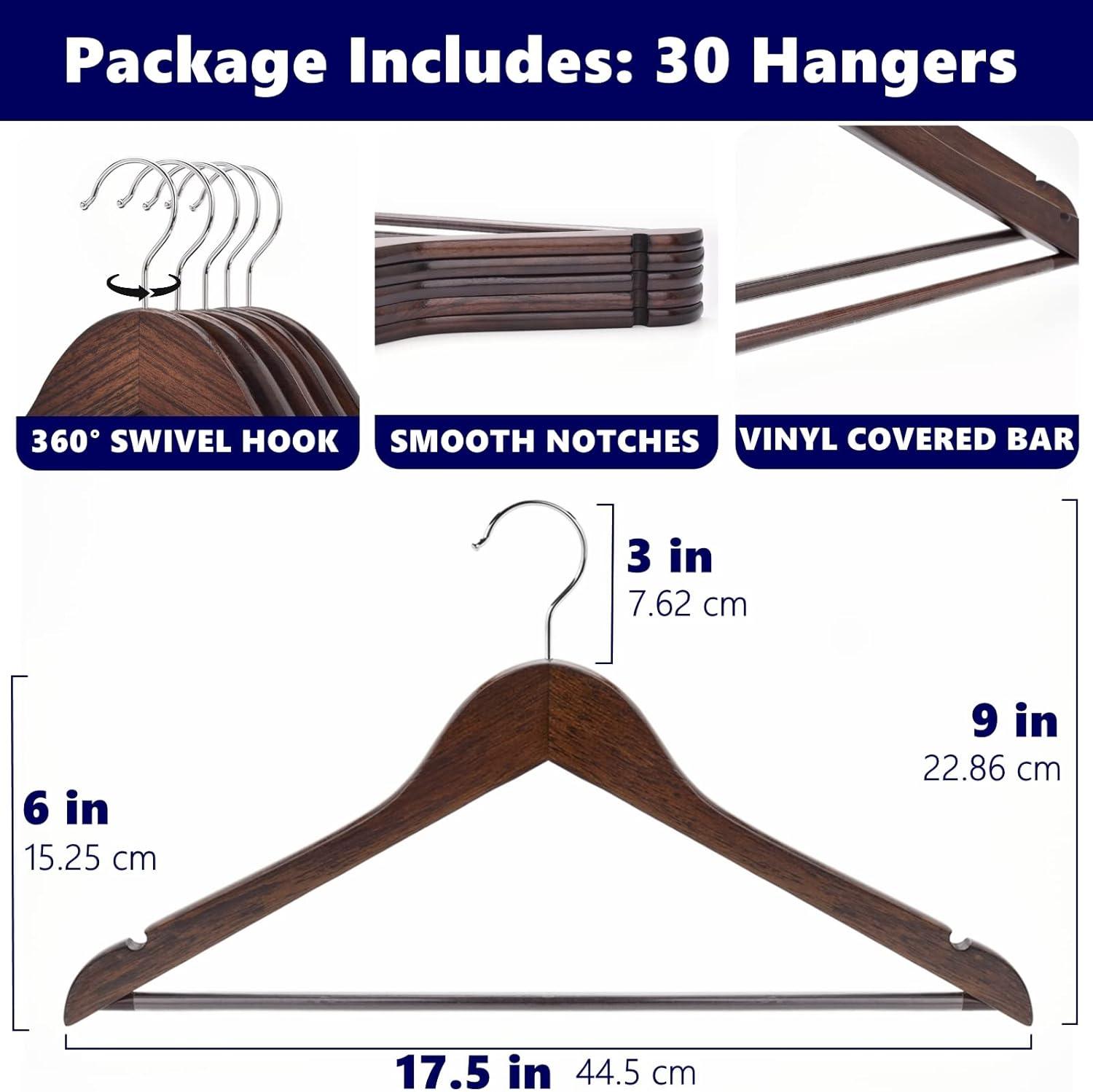 Walnut Wood Anti-Slip Suit Hangers with Chrome Hooks, 17.5"