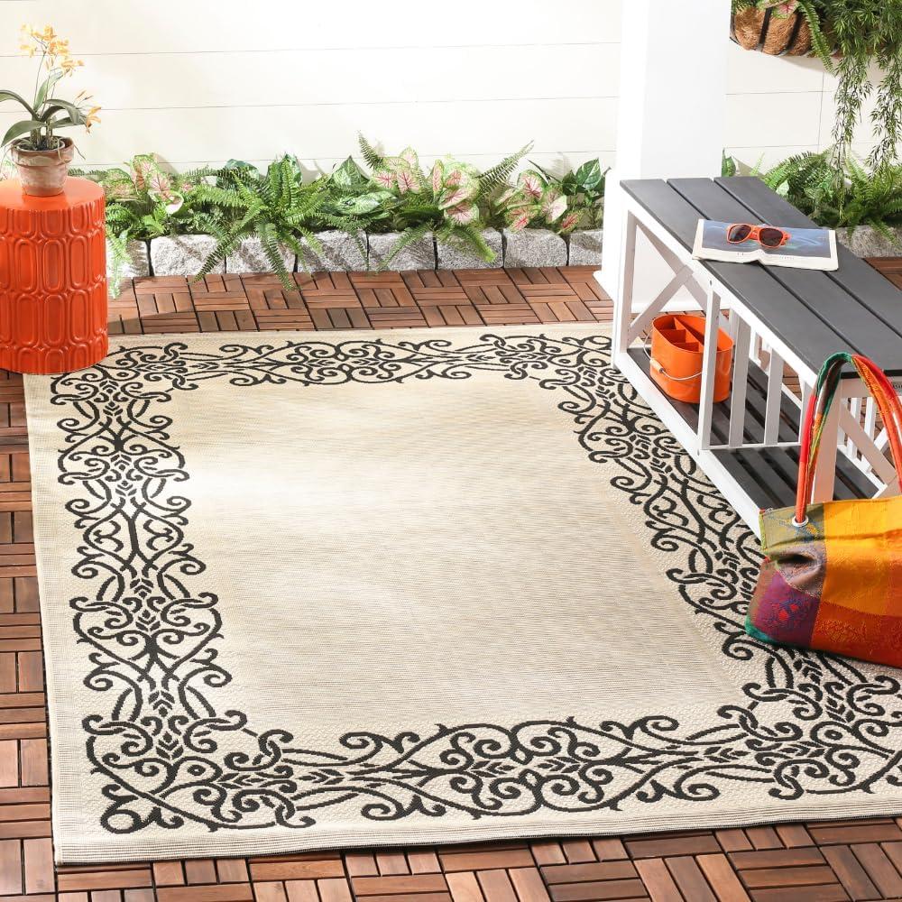 SAFAVIEH Courtyard Ellie Traditional Floral Indoor/Outdoor Area Rug, 4' x 5'7", Sand/Black