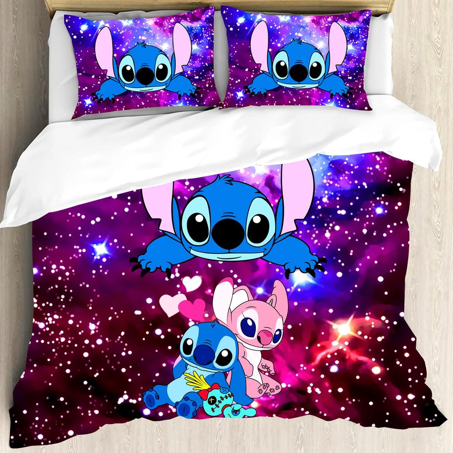 Twin Size Blue and Pink Cartoon Galaxy Bedding Set