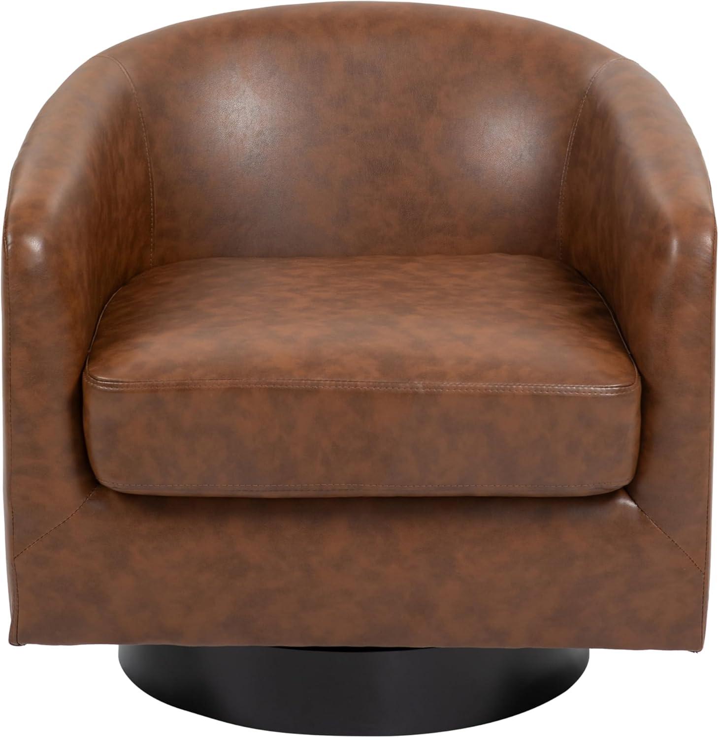 Brown Faux Leather Swivel Barrel Accent Chairs Set of 2