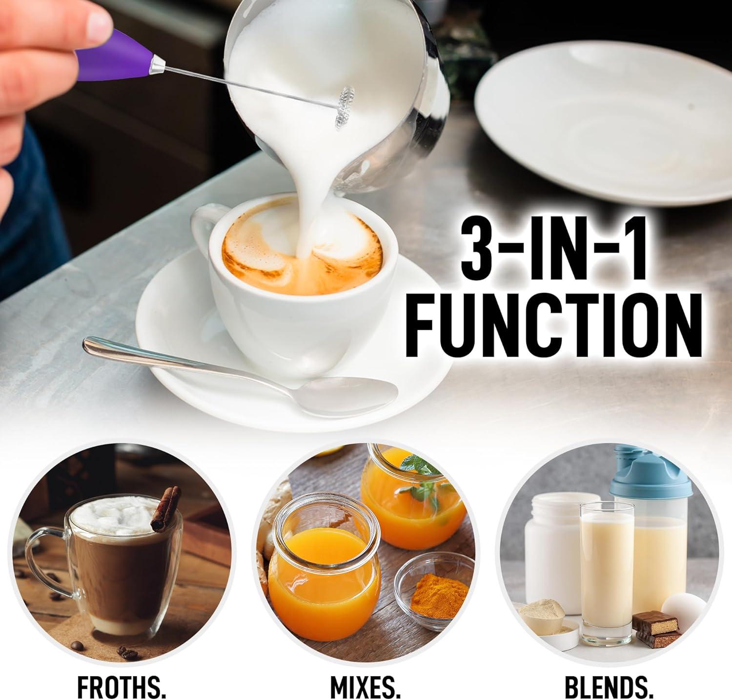 Zulay Kitchen Zulay Kitchen Milk Frother with Batteries 4pcs Duracell Included - Handheld Milk Frother Wand Drink Mixer for Coffee, Latte, Cappuccino, Tea, Hot Chocolate