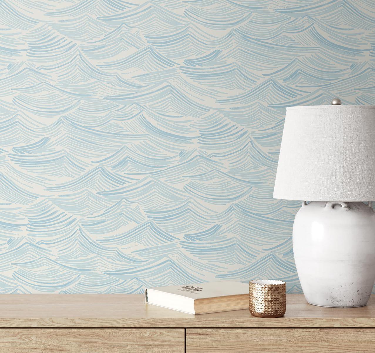 Seaside Waves Blue Pre-pasted Washable Wallpaper