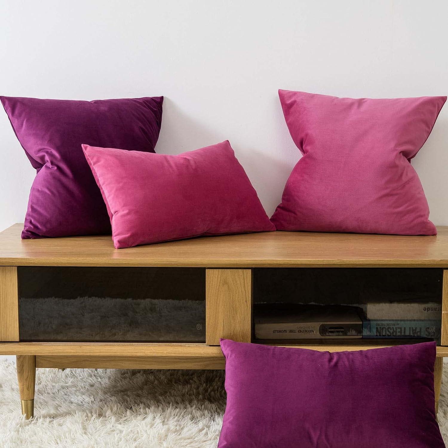 Eggplant Purple Velvet Euro Pillow Covers Set of 2