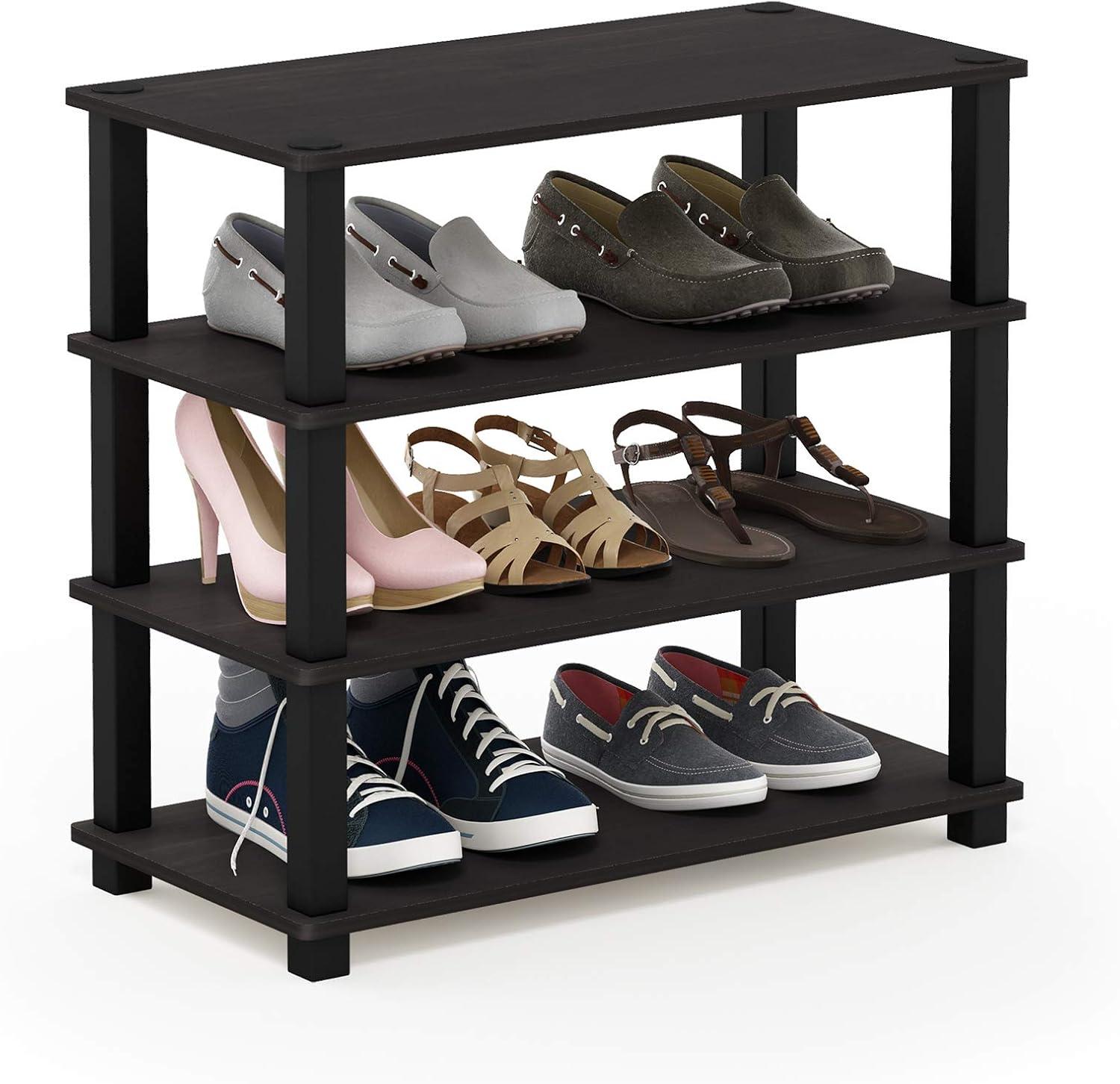 Furinno 4-Tier Turn-S-Tube No-tools Durable Shoe Rack, Plastic and Wood, Red and Black