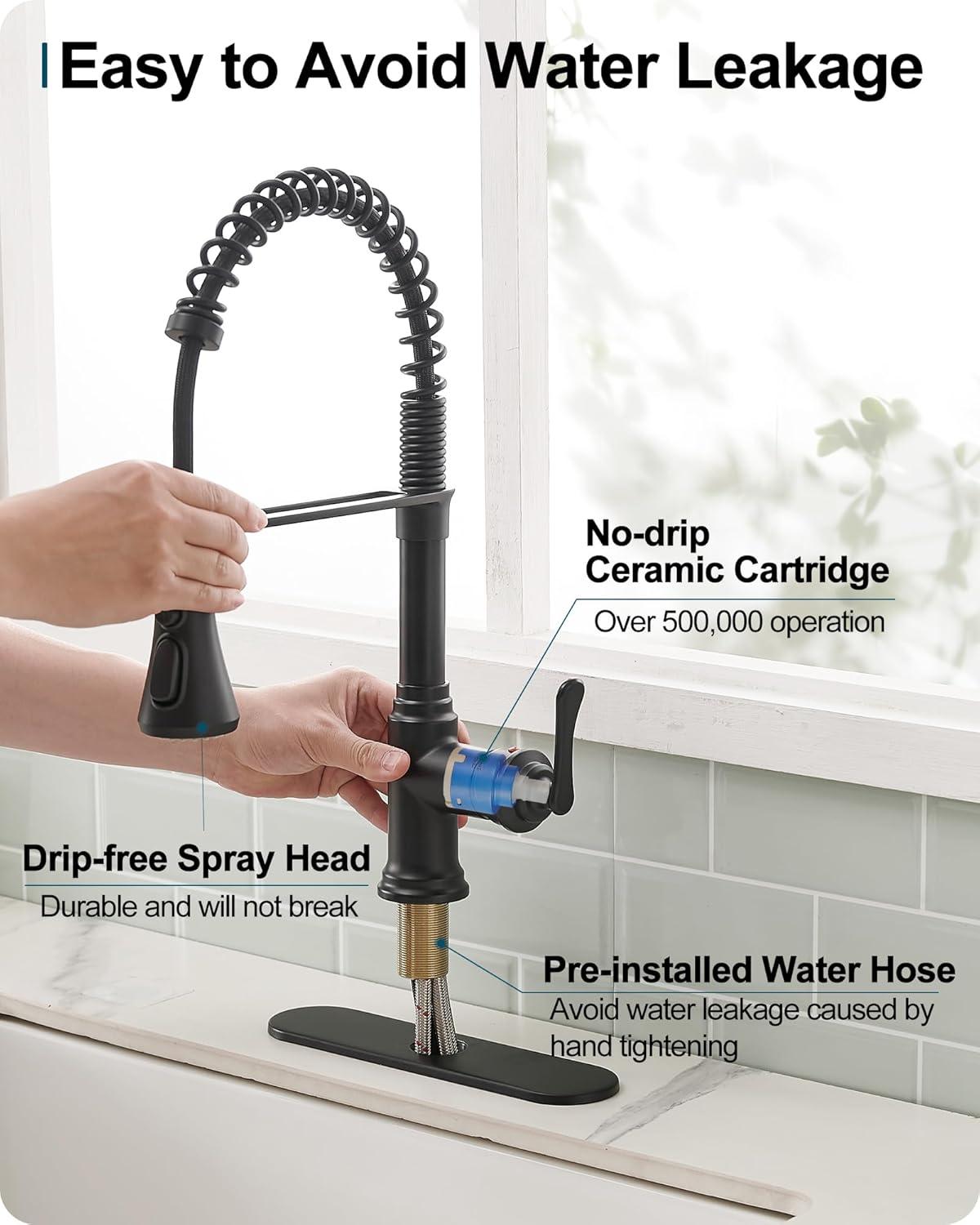 Kitchen Faucet With Pull Down Sprayer, Single Handle Spring Faucet For Sink Farmhouse Rv Laundry Room