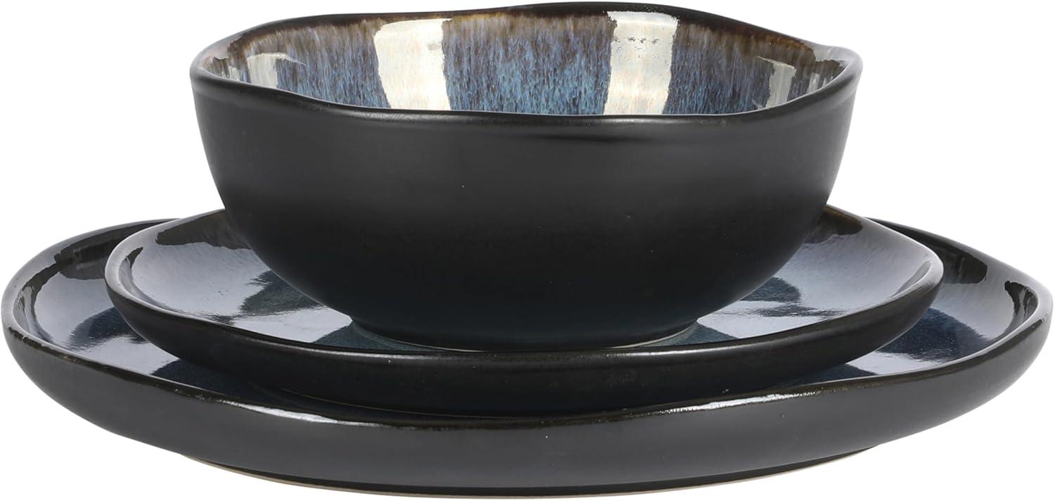 Blue and Black Ceramic 12-Piece Dinnerware Set, Service for 4