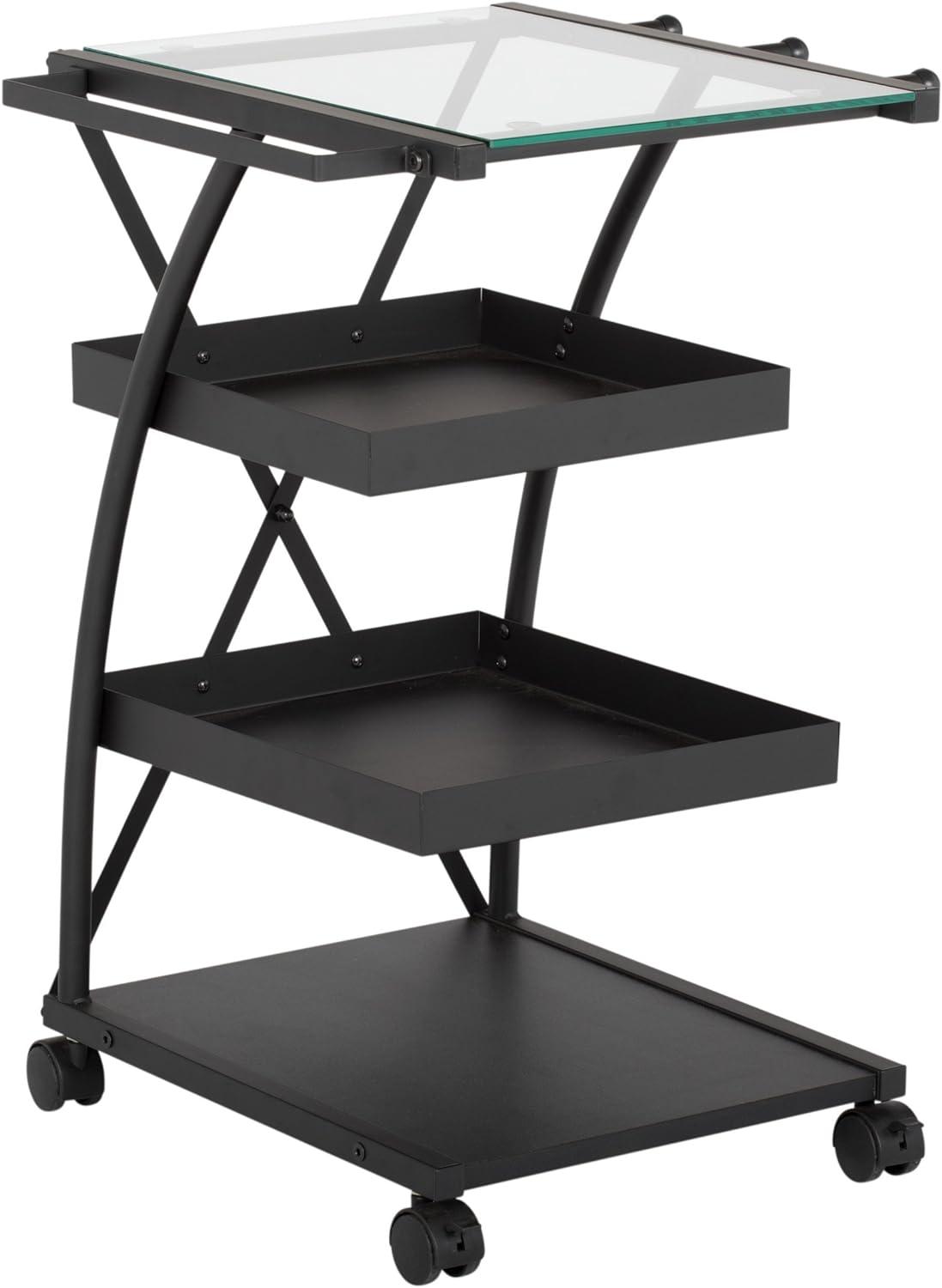 Triflex Charcoal Black & Clear Glass 4-Tier Mobile Organizer Cart