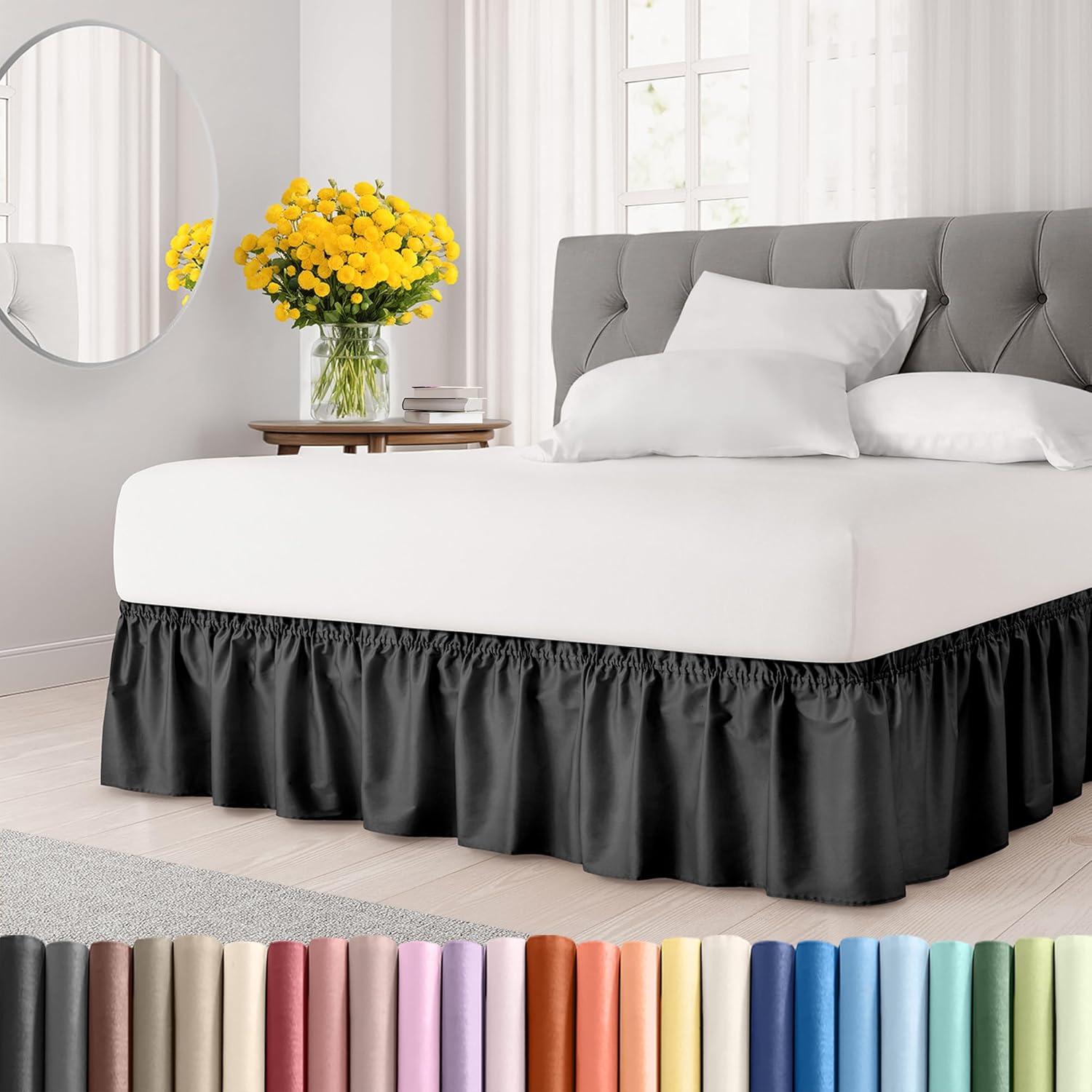CGK Linens Ruffled Elastic Wrap Around Tailored Bed Skirt