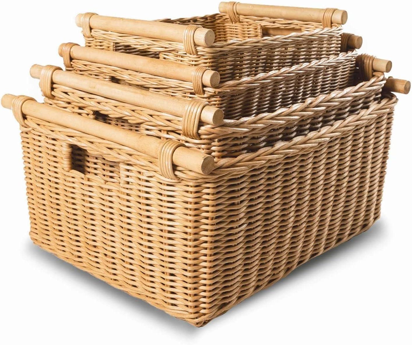 Drevy Deep Pole Handle Wicker Storage Basket, Large, 15 in L x 15.5 in W x 9.5 in H, Sandstone