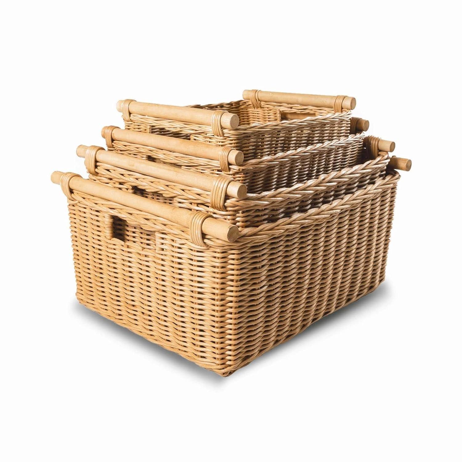 Drevy Deep Pole Handle Wicker Storage Basket, Large, 15 in L x 15.5 in W x 9.5 in H, Sandstone