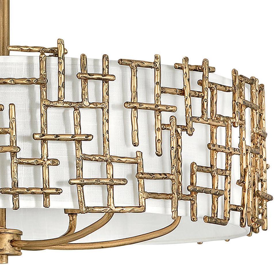 Farrah 6-Light White Linen Drum Chandelier w/ Hammered Crosshatch Bars