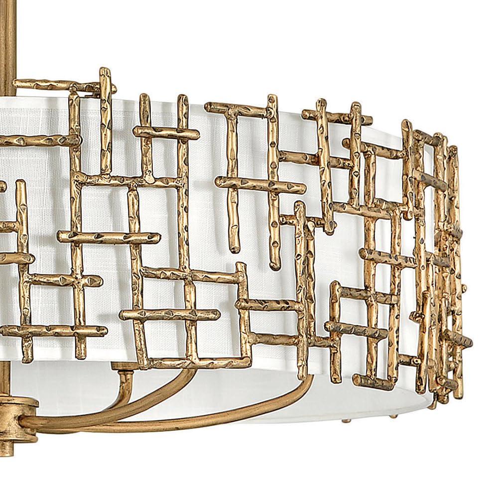 Farrah 6-Light White Linen Drum Chandelier w/ Hammered Crosshatch Bars