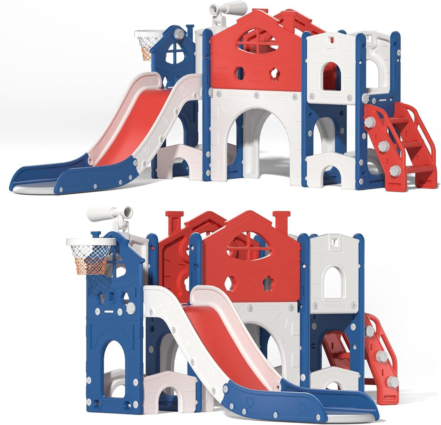 Red and Blue Multi-Functional Kids Climber Slide Playset