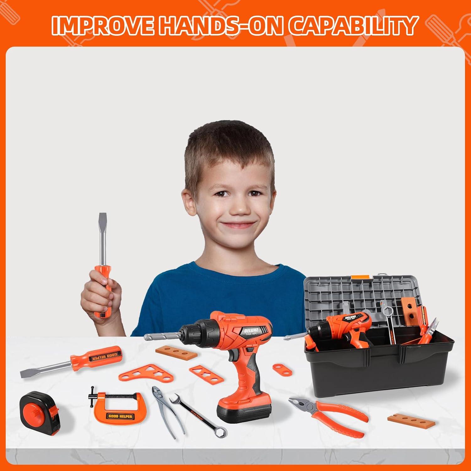 Kids Tool Set - 35 PCS Toddler Tool Set with Tool Box & Electronic Toy Drill, Pretend Play Kids Construction Toy, Toddler Boy Toys, Toy Tools for Kids Ages 3,4,5,6,7,8 Years Old