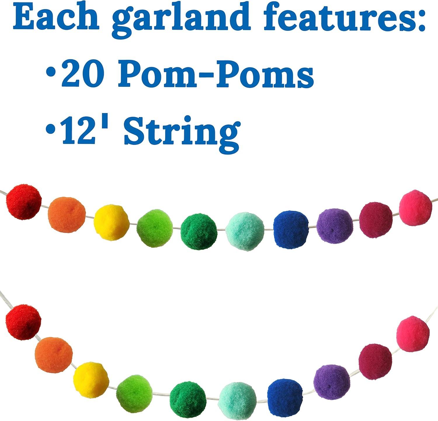 Carson Dellosa Rainbow Pom-Pom Garland (2 pom-pom garlands)