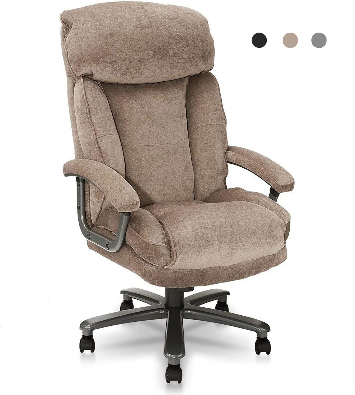 Beige Leather High-Back Executive Swivel Office Chair with Metal Base