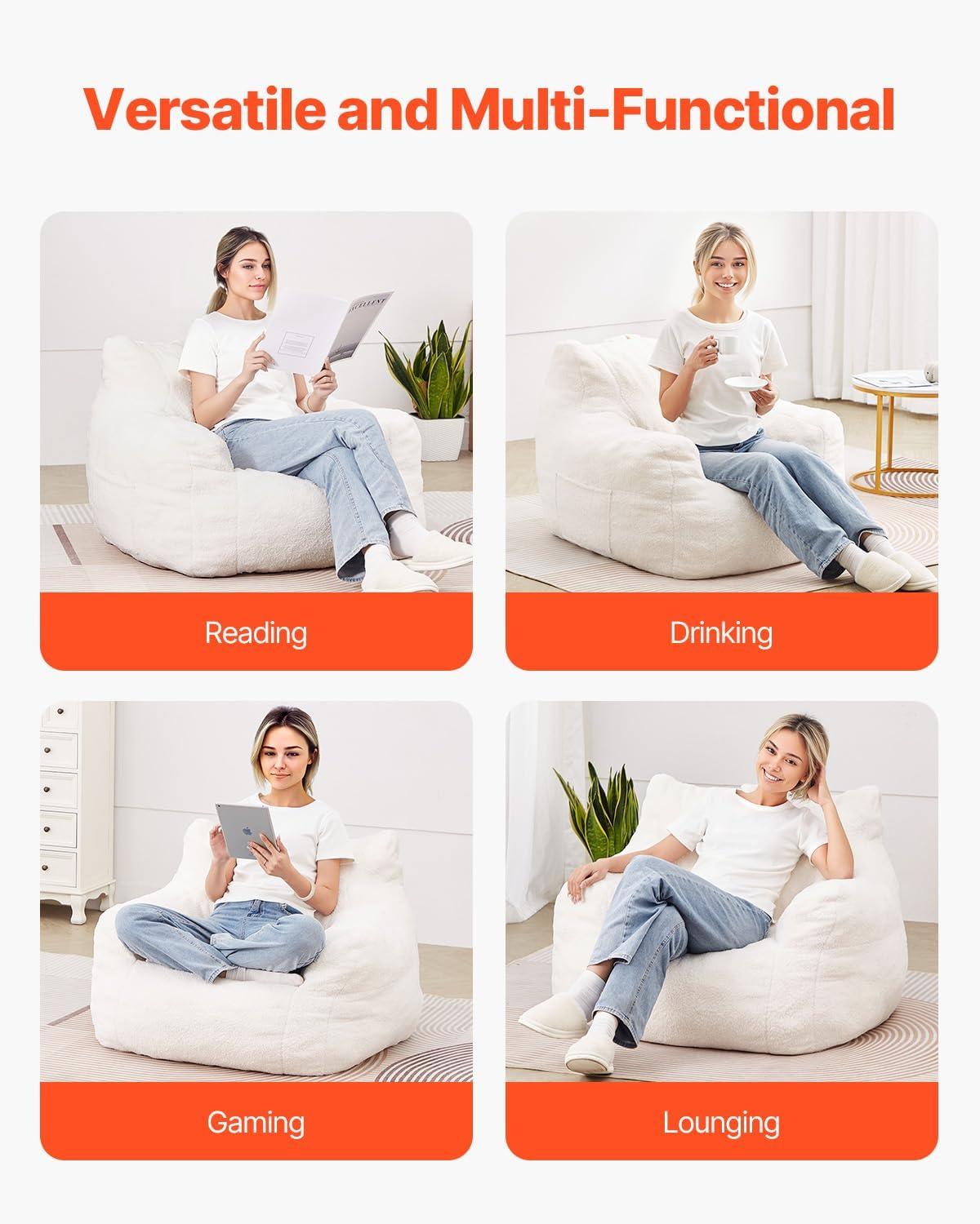 VEVOR 3-Foot Bean Bag Chair with Soft Armrests & Storage Pocket – Comfortable Seating for Home