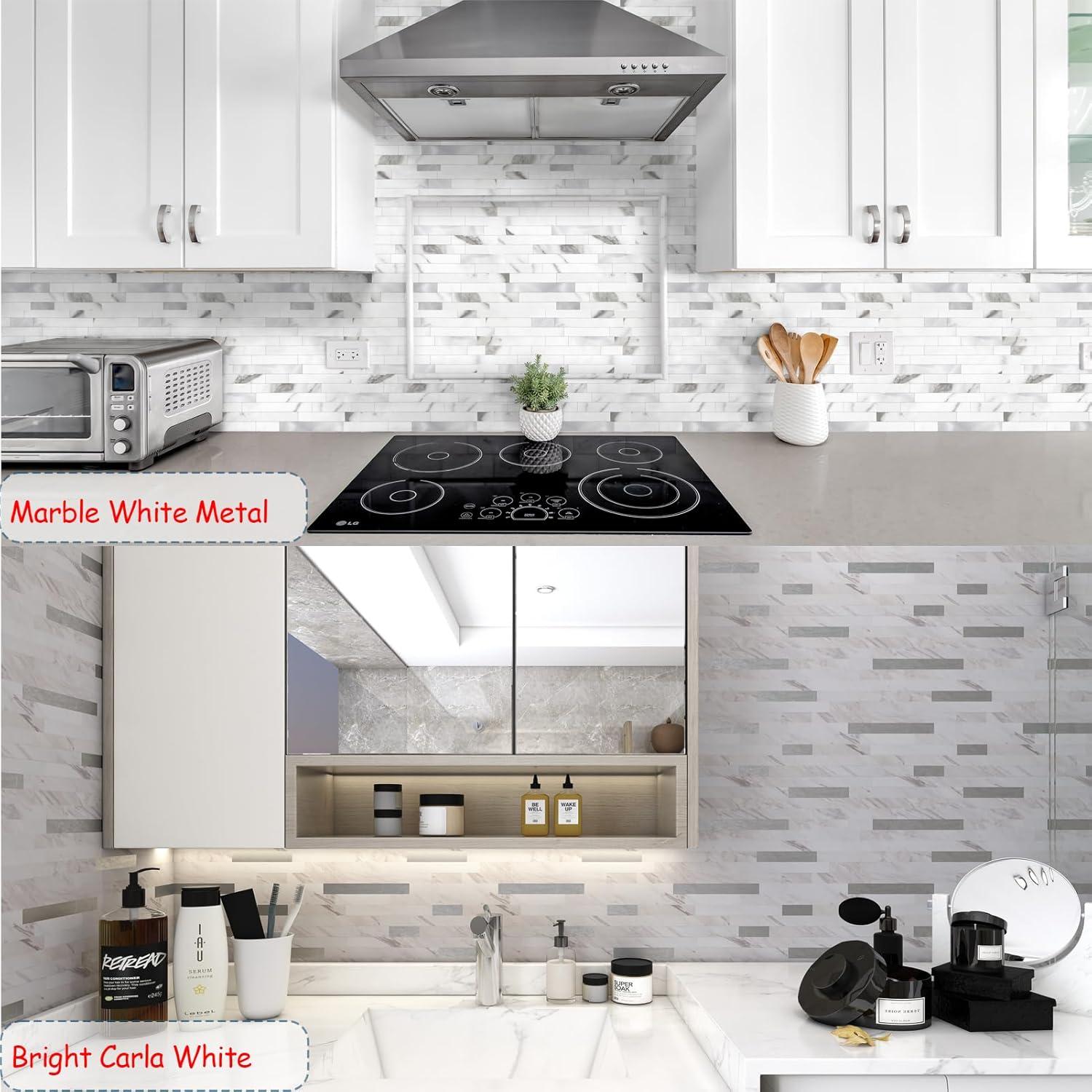 10-Pack Peel and Stick Tile Backsplash 12"X12" PVC Wall Tiles, Stick on Backsplash for Kitchen, Bathroom Tile, Fireplace Décor, Laundry Table, Stair Decals in Cala Golden