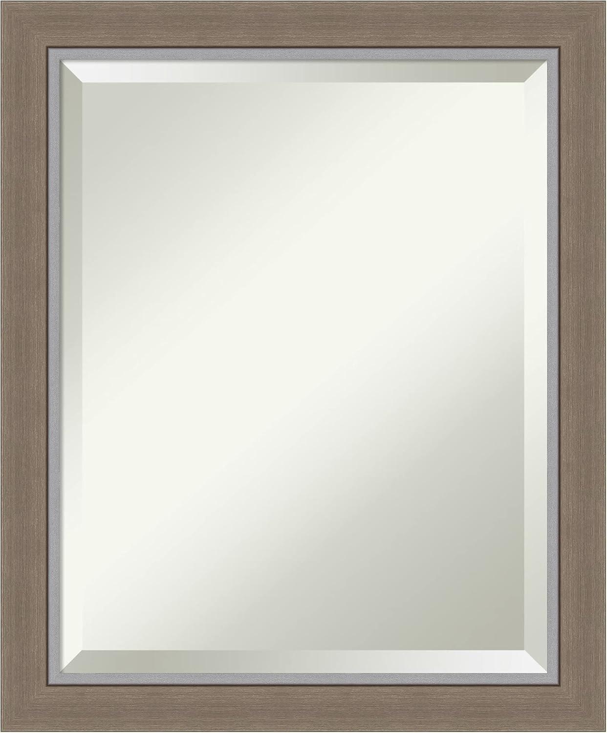 Amanti Art Beveled Bathroom Wall Mirror - Eva Narrow Frame Eva Brown Narrow Outer Size: 19 x 23 in Silver, Brown