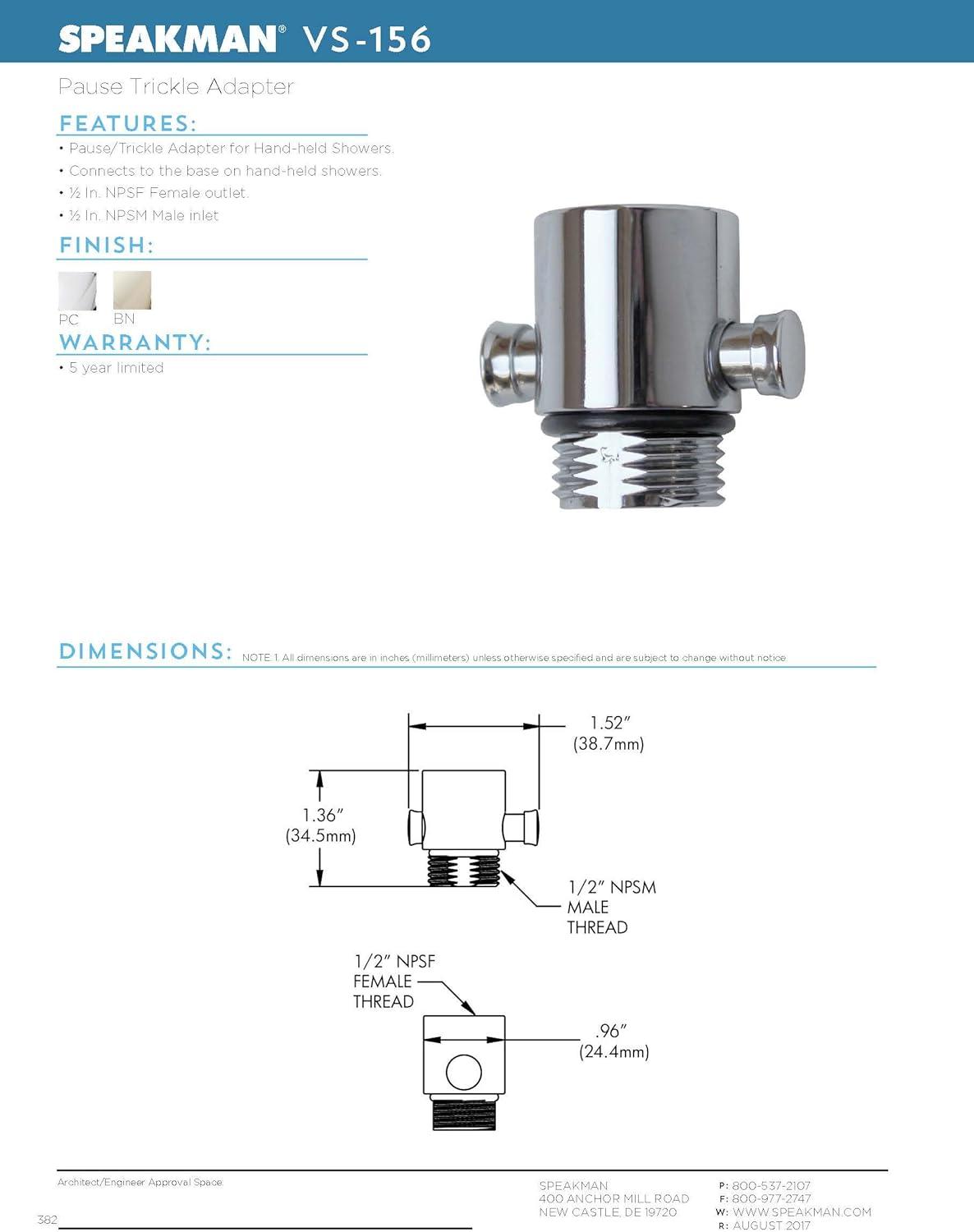 Brushed Nickel Pause Control Shower Adapter