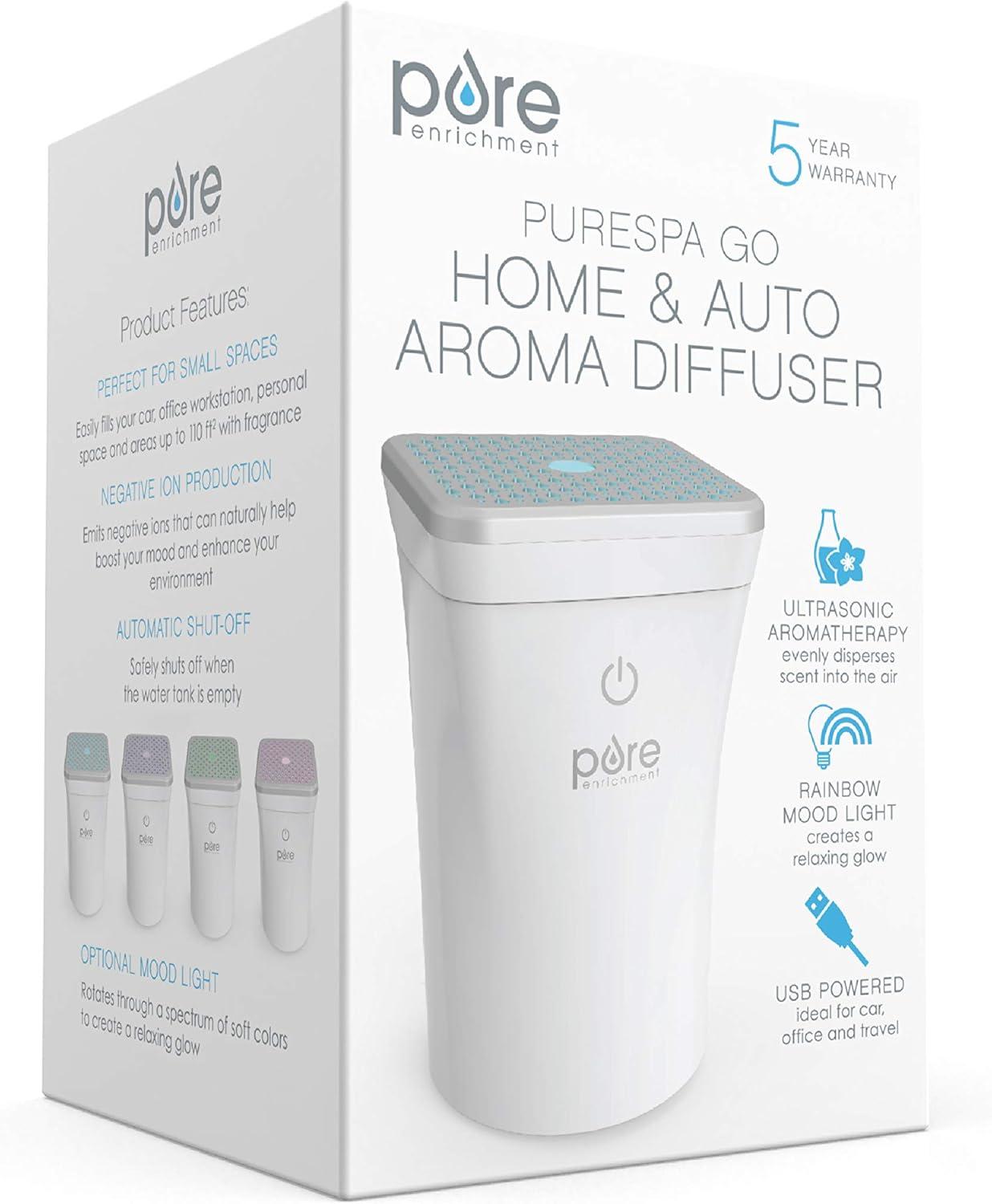 Go Home and Auto Aroma Diffuser - Pure Enrichment: Portable USB-Powered, Stress Relief, Phthalate-Free