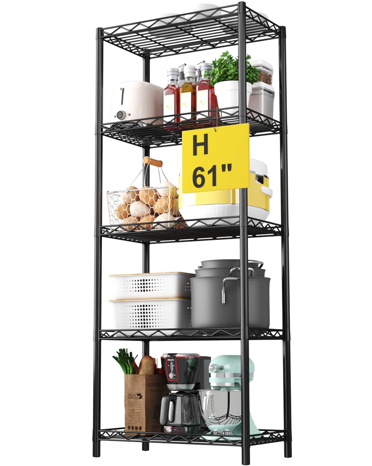 HOMEFORT 5-Tier Wire Shelving 5 Shelves Unit Metal Storage Rack Durable Organizer Perfect for Pantry Closet Kitchen Laundry Organization in Black,21”Wx14”Dx61”H