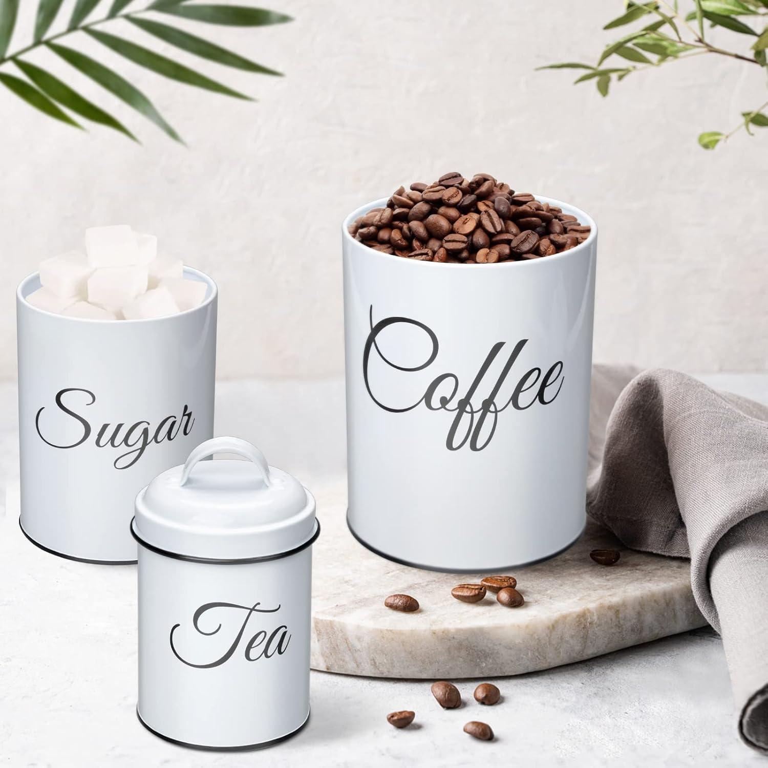 White Stainless Steel Stackable Coffee Tea Sugar Canisters Set