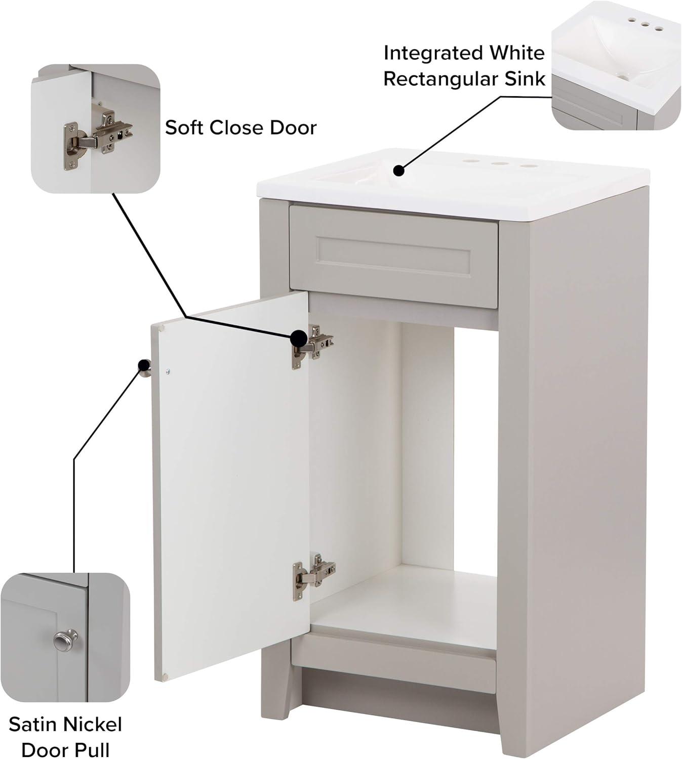 Gray Shaker Style Freestanding Bathroom Vanity with White Sink