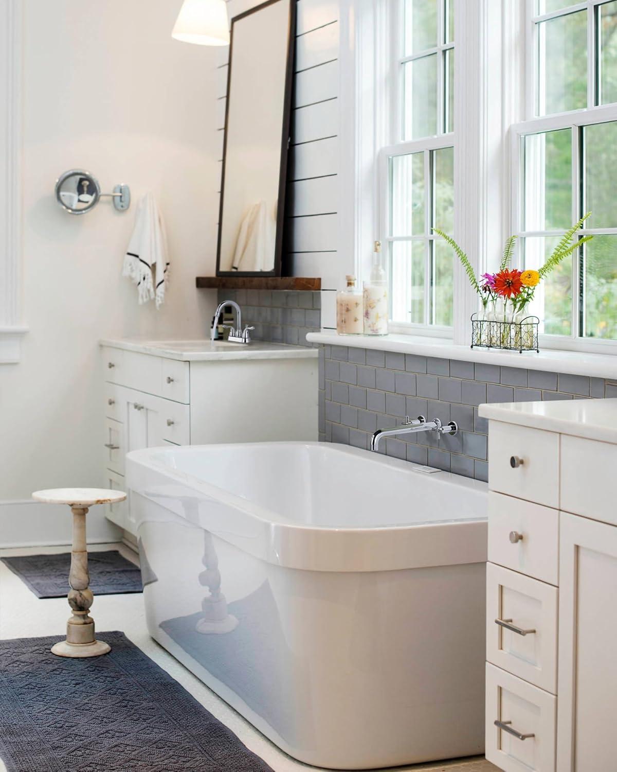 Wall Mount Tub Filler ARCORA Chrome Bathtub Faucet Long Spout Reach, 2 Cross Handles Wall Mounted Tub Faucet with Brass Rough in Valve Included