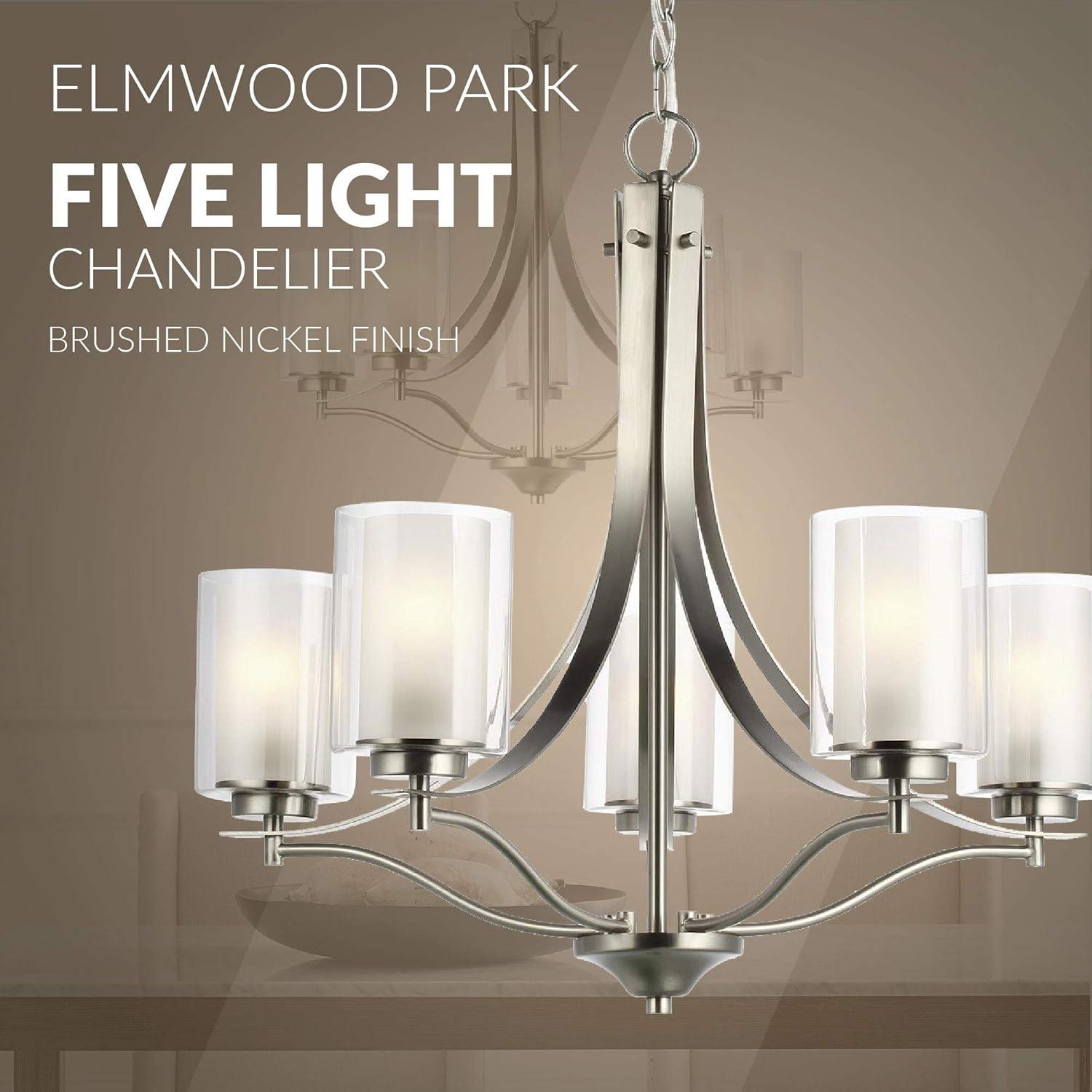 Elegant Brushed Nickel 5-Light Chandelier with Satin Etched Glass