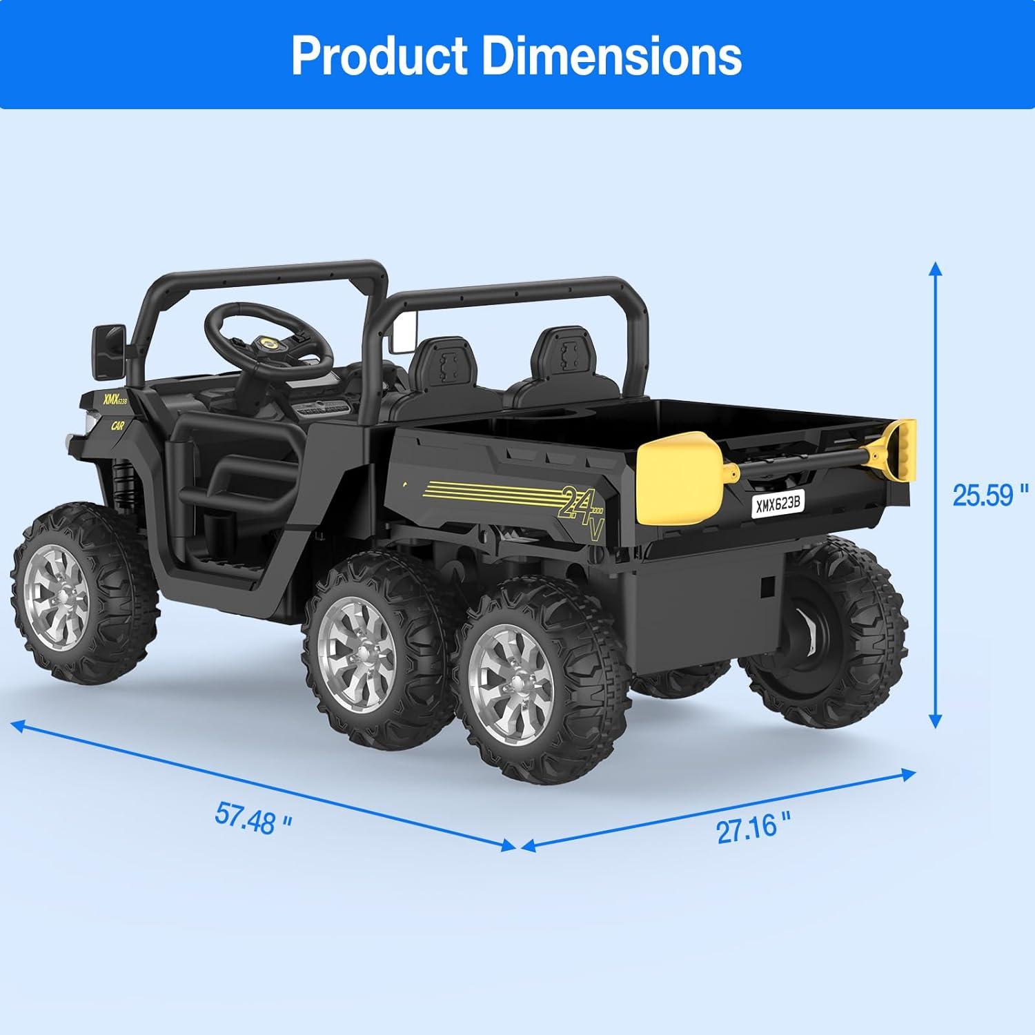 24V Black 6-Wheel Electric Ride-On Dump Truck