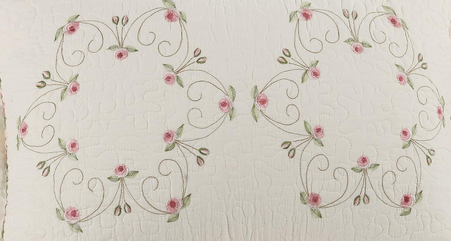 Queen Felisa Bedspread Pink/Ivory - Modern Heirloom: Floral Pattern, Machine Washable, Year Round Comfort