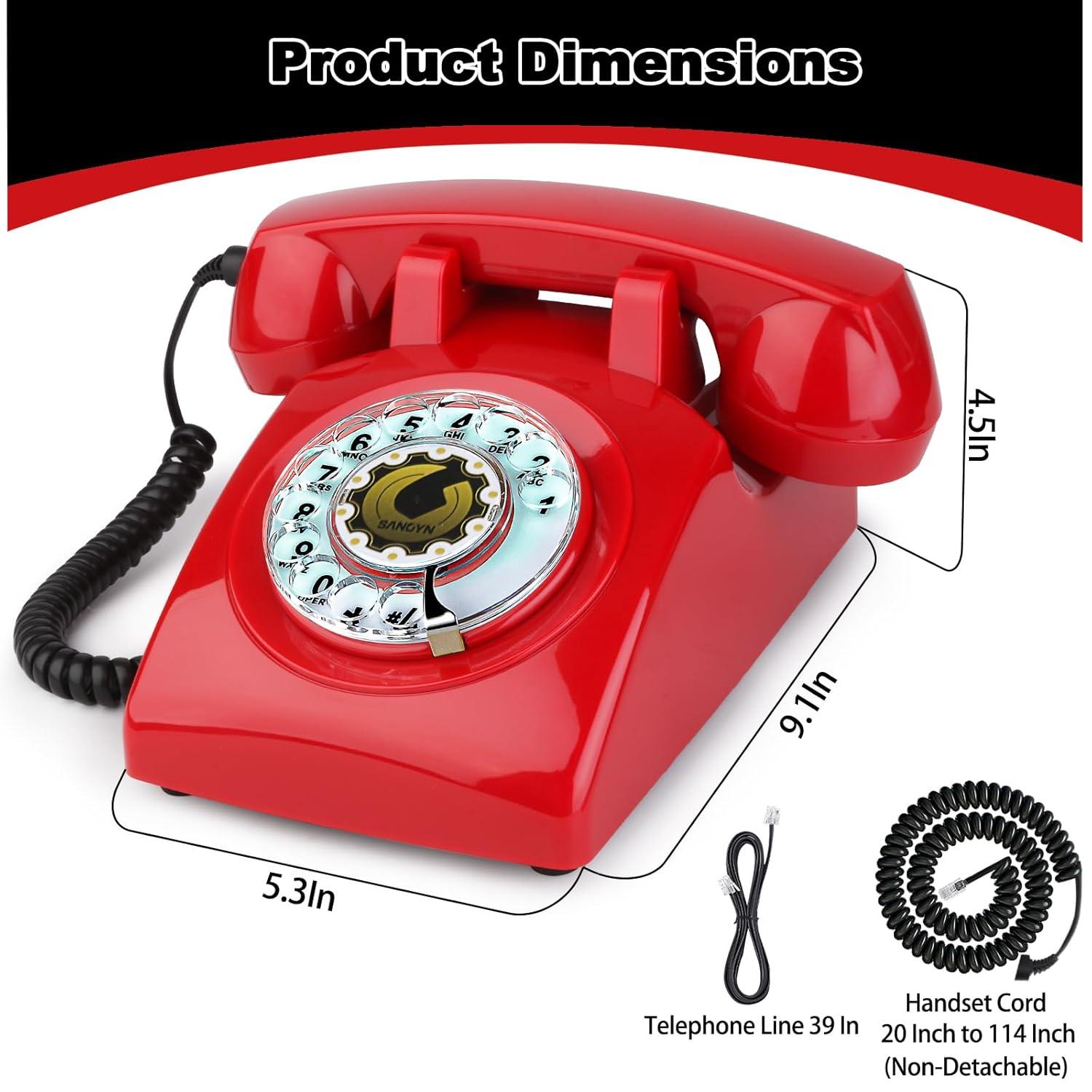 Retro Rotary Dial Phone Sangyn 1960s Vintage Landline Telephone Old Fashioned Corded Phones with Mechanical Ringer for Home Office Desk